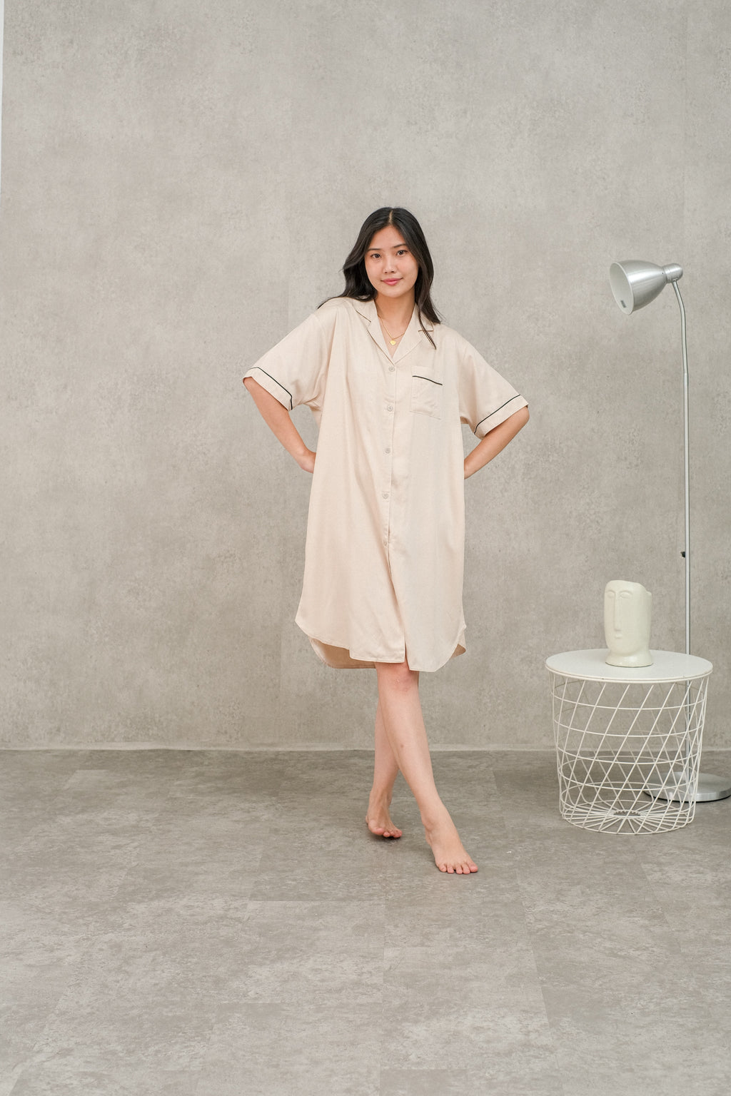 Women Milan Cream Viscose Rayon Sleepshirt Set