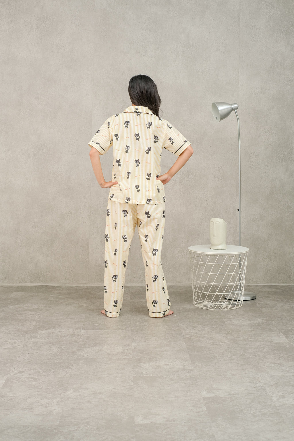 Women Catty Cotton Short or Long Pants Pajamas Set