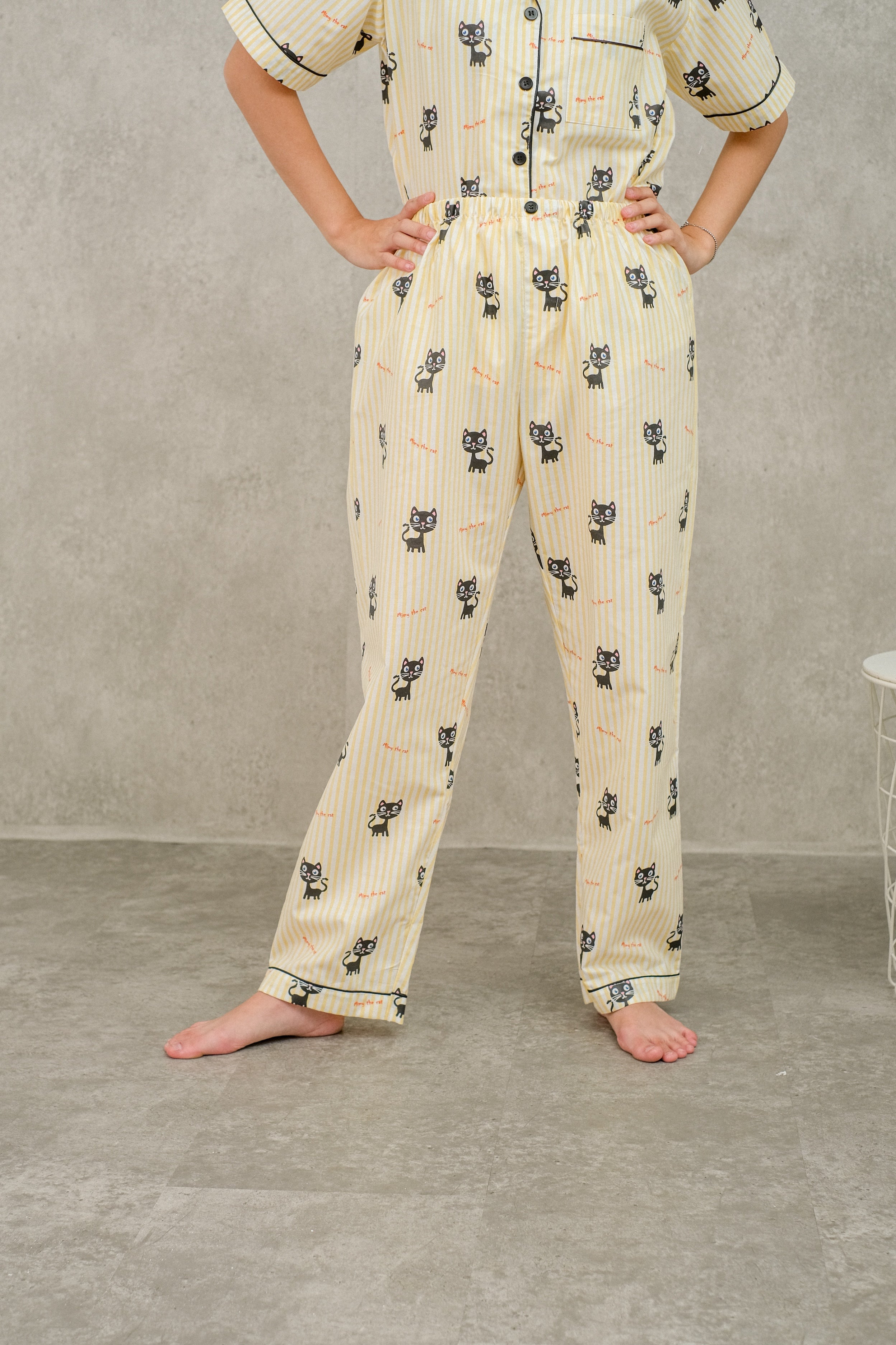 Women Catty Cotton Short or Long Pants Pajamas Set