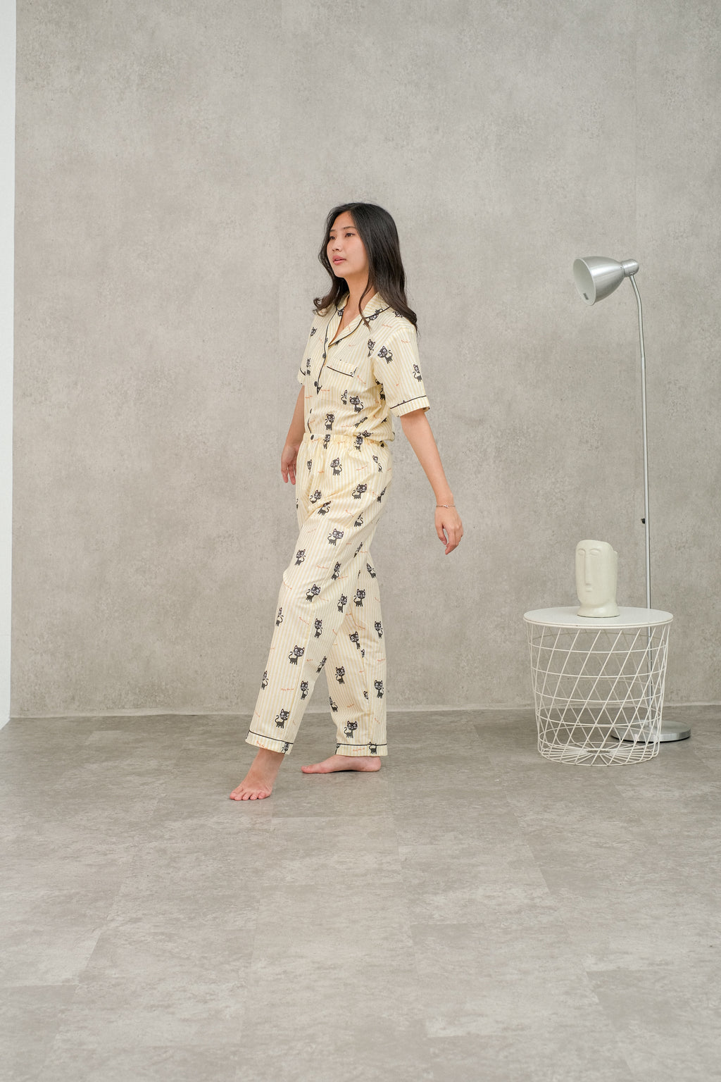 Women Catty Cotton Short or Long Pants Pajamas Set