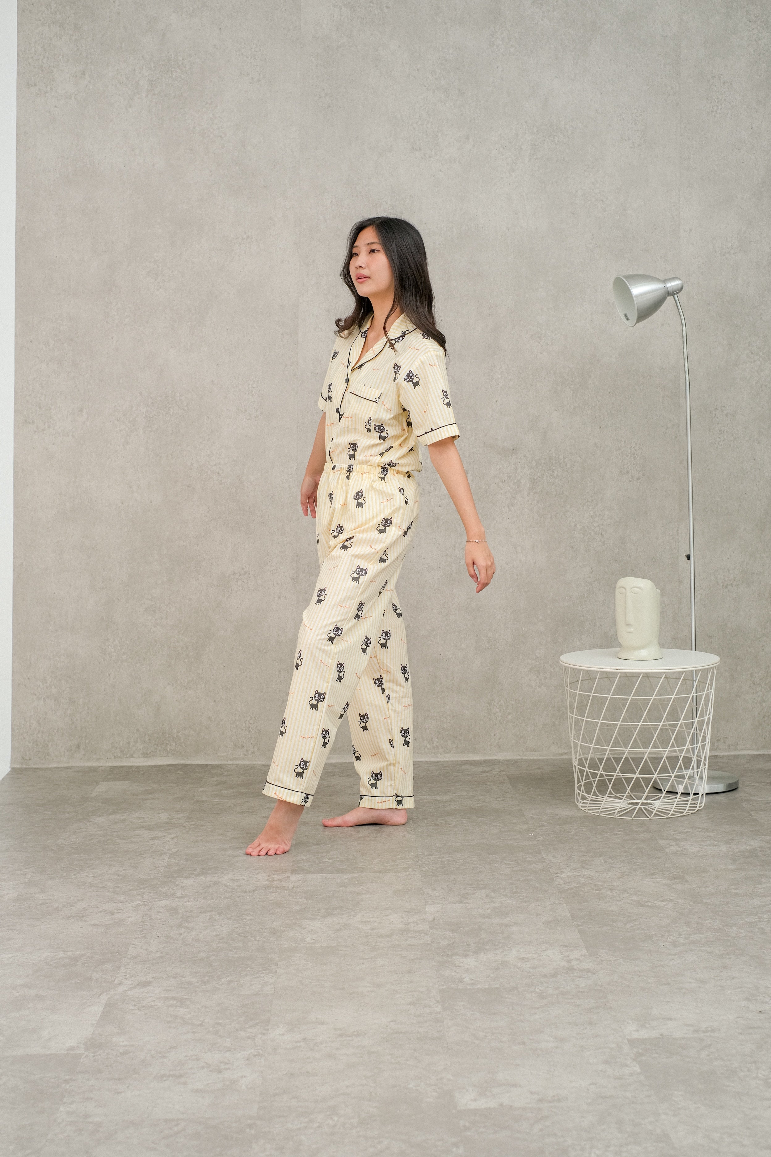 Women Catty Cotton Short or Long Pants Pajamas Set