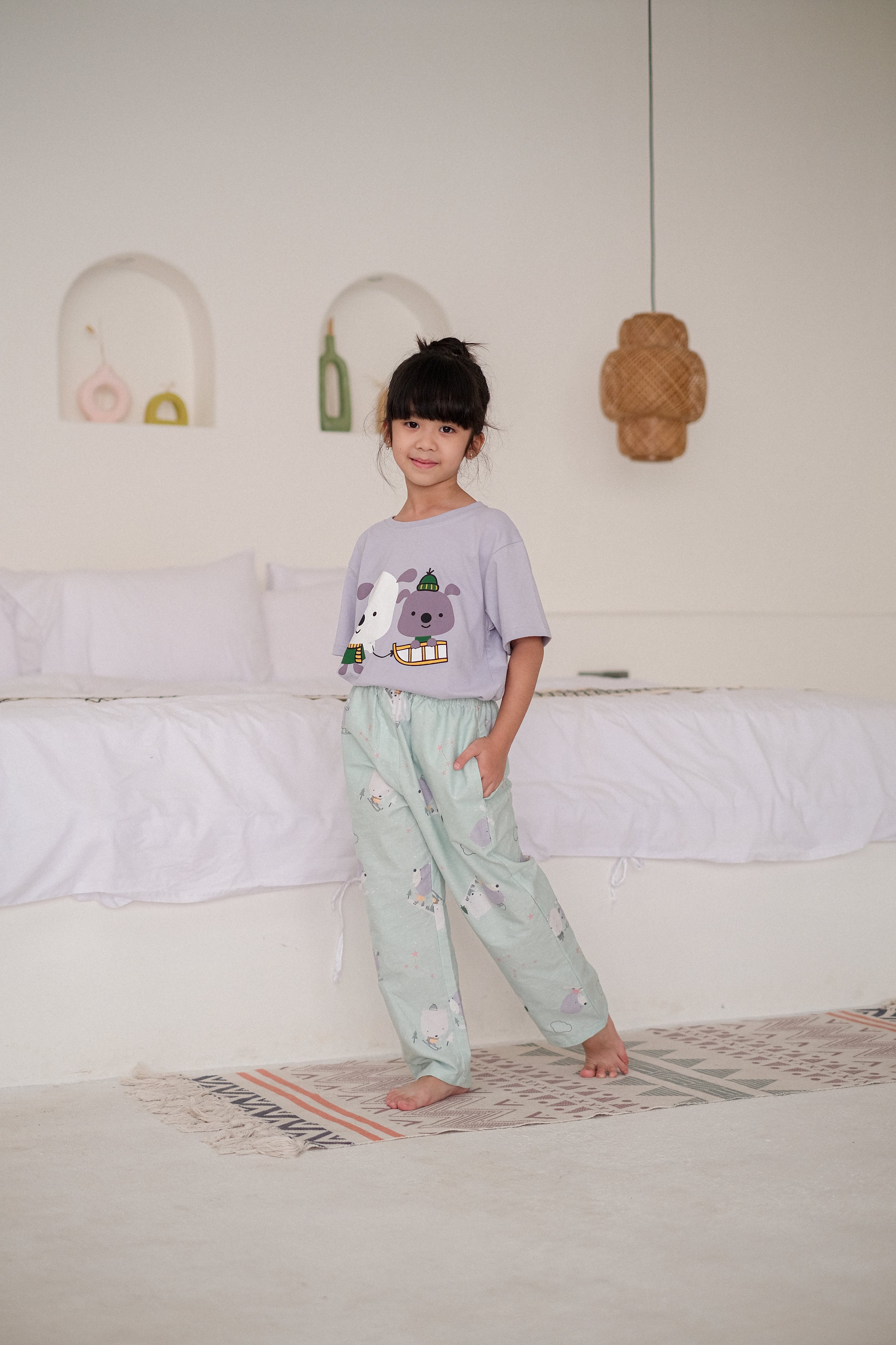 Snowy Dog Cotton Short or Long Pajamas Set for Kids