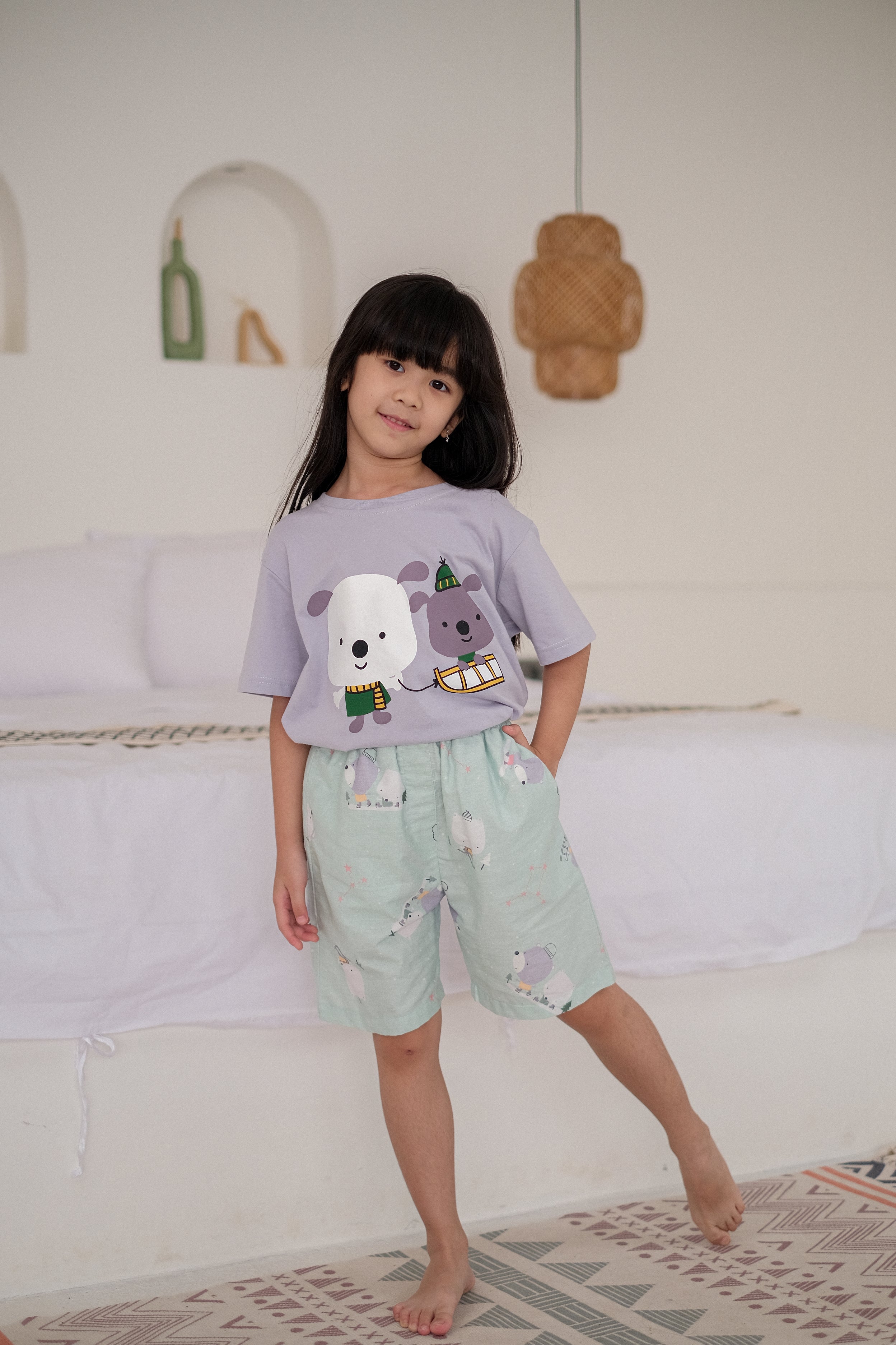 Snowy Dog Cotton Short or Long Pajamas Set for Kids