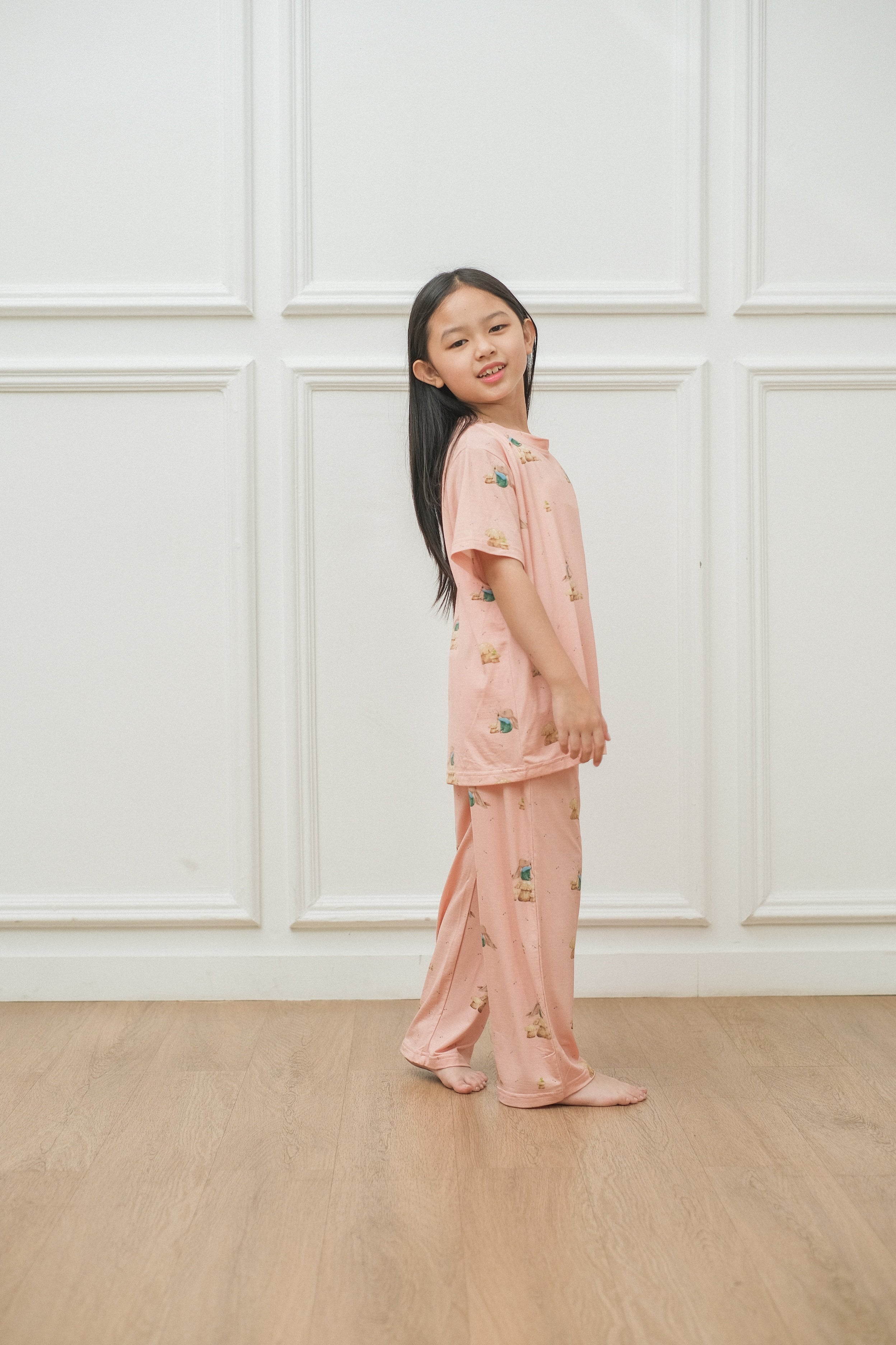 Bunny Rose Bamboo Silk Short Pajamas Set for Kids