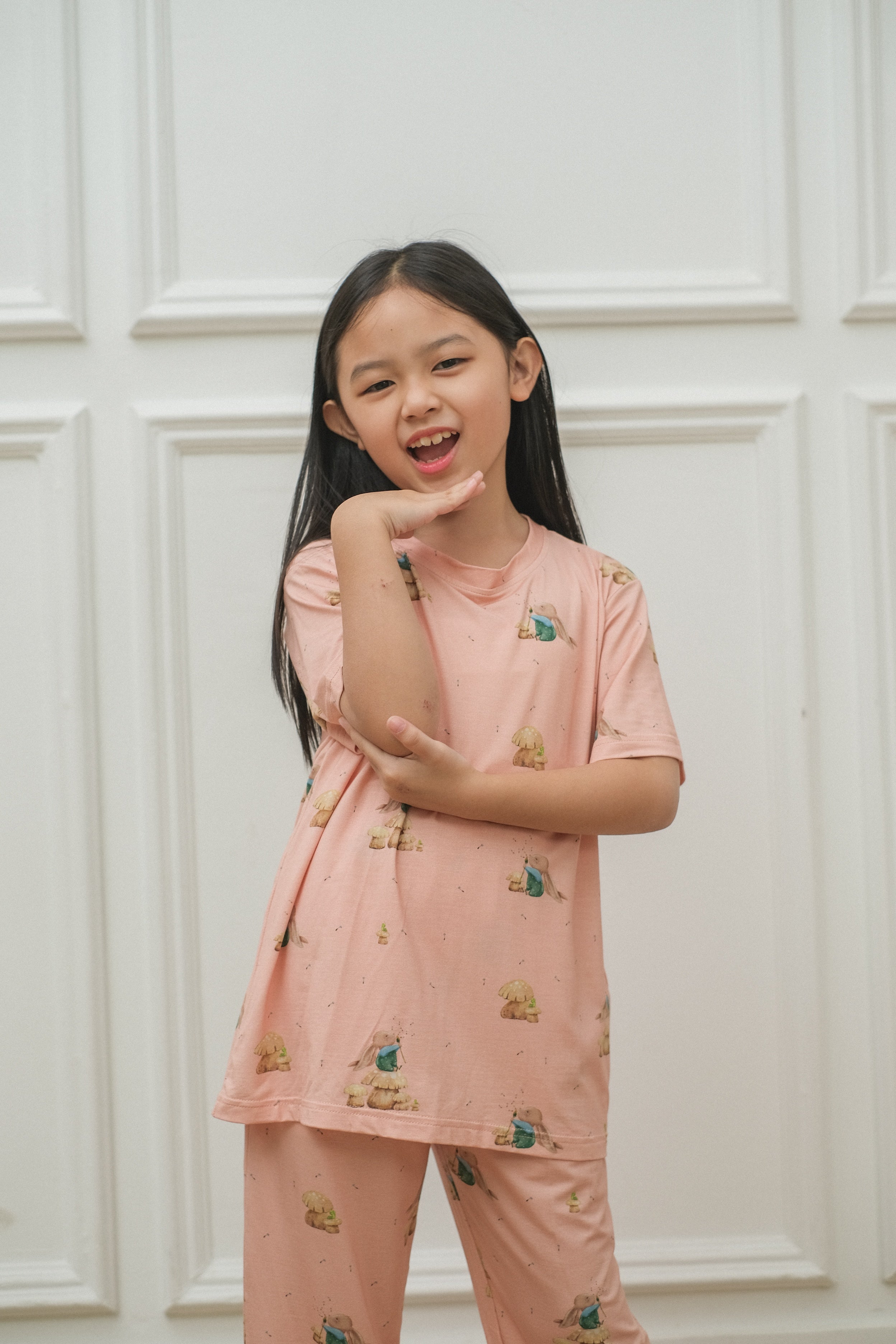 Bunny Rose Bamboo Silk Short Pajamas Set for Kids
