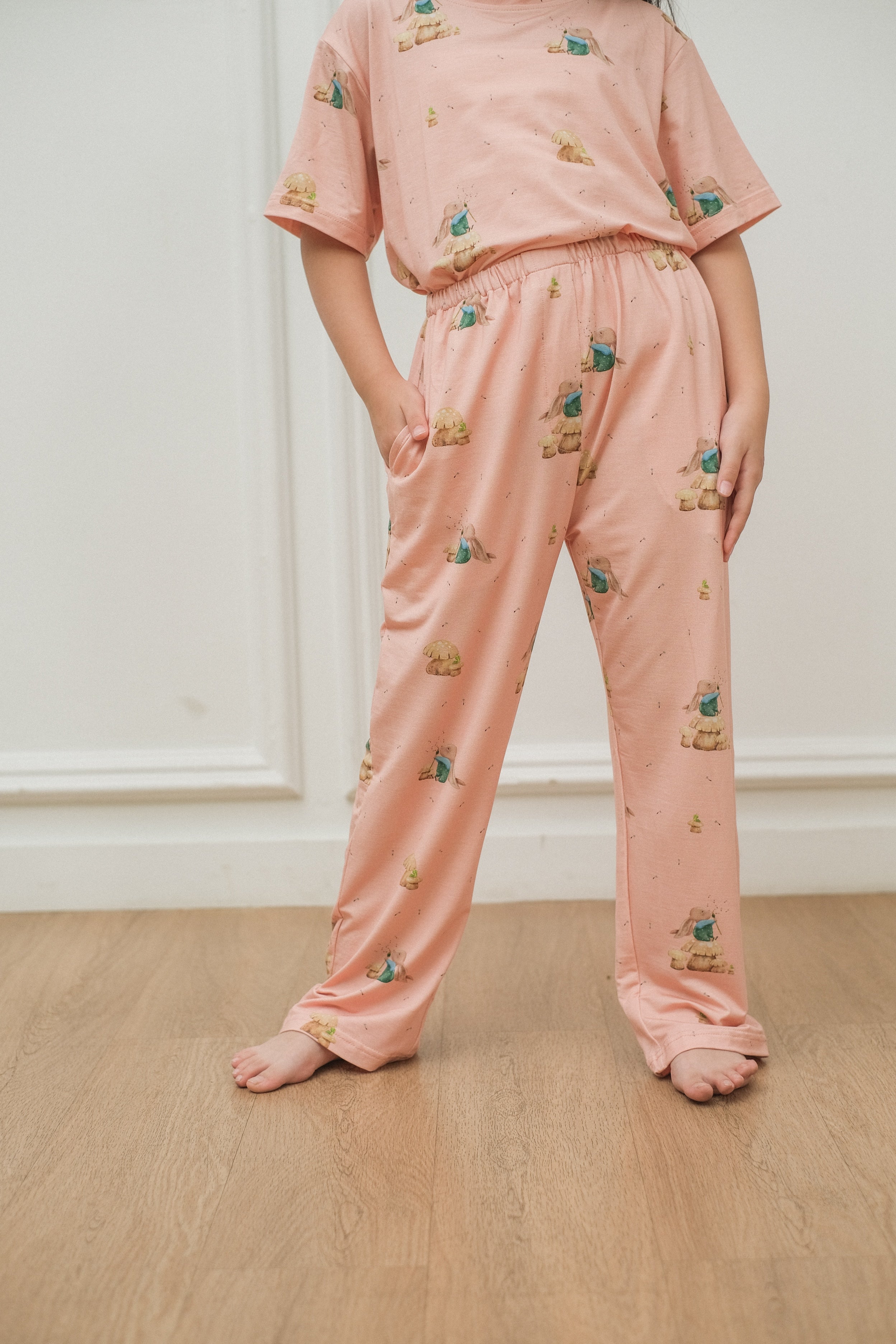 Bunny Rose Bamboo Silk Short Pajamas Set for Kids