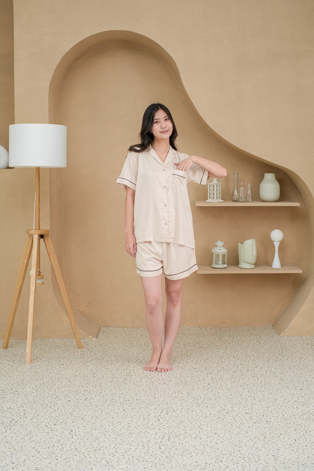 Women Milan Cream Viscose Rayon Short Pajamas Set