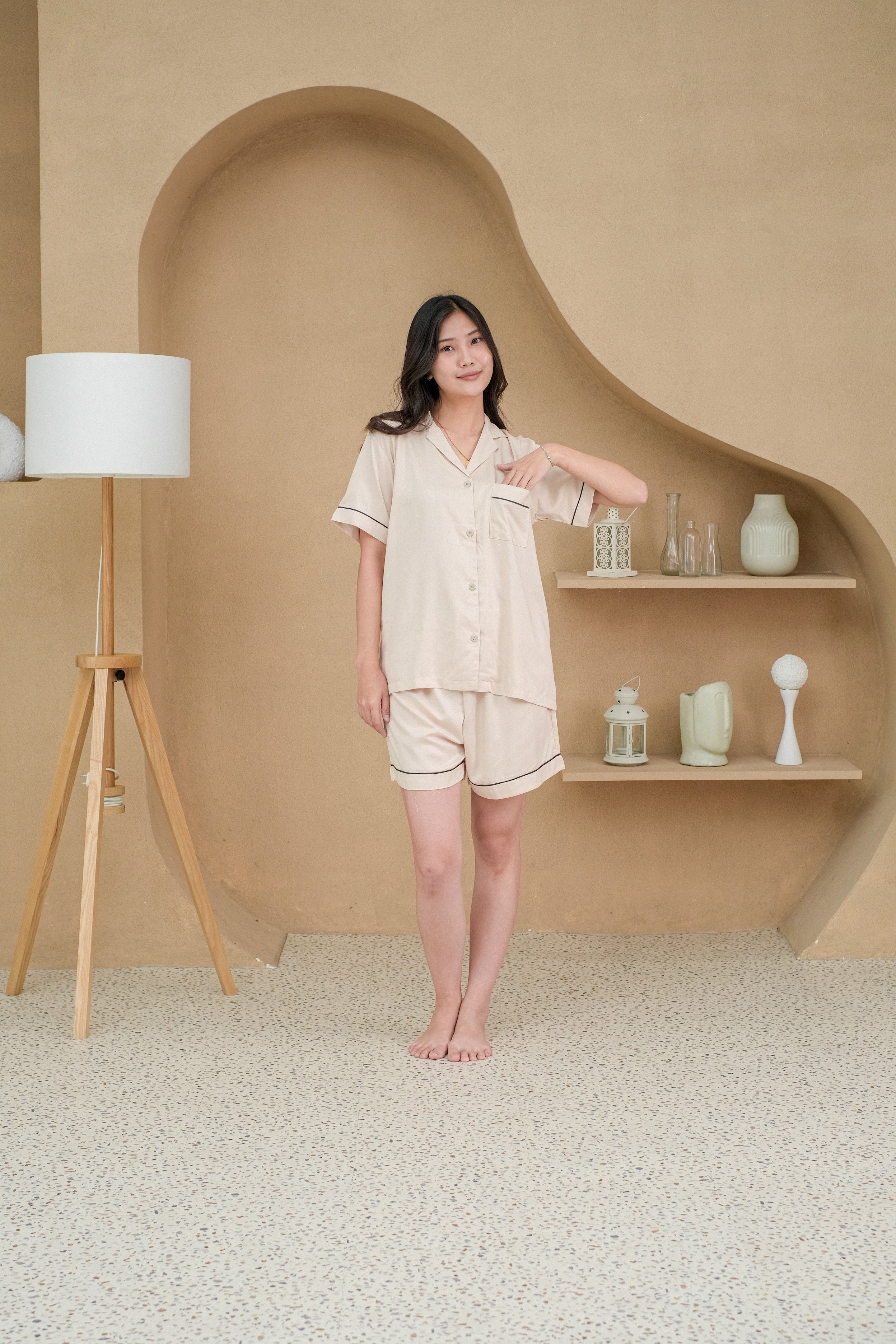 Women Milan Cream Viscose Rayon Short Pajamas Set
