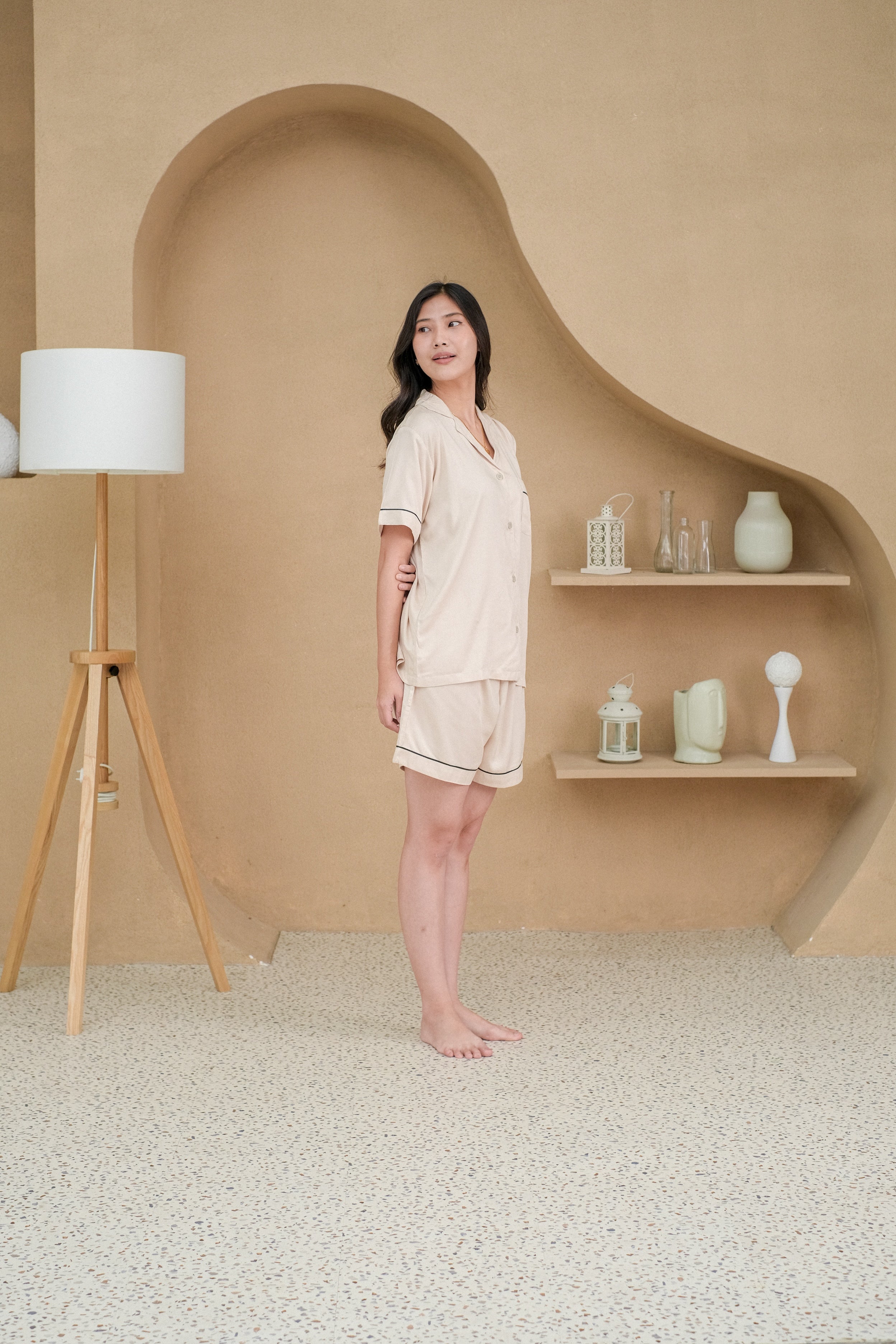 Women Milan Cream Viscose Rayon Short Pajamas Set