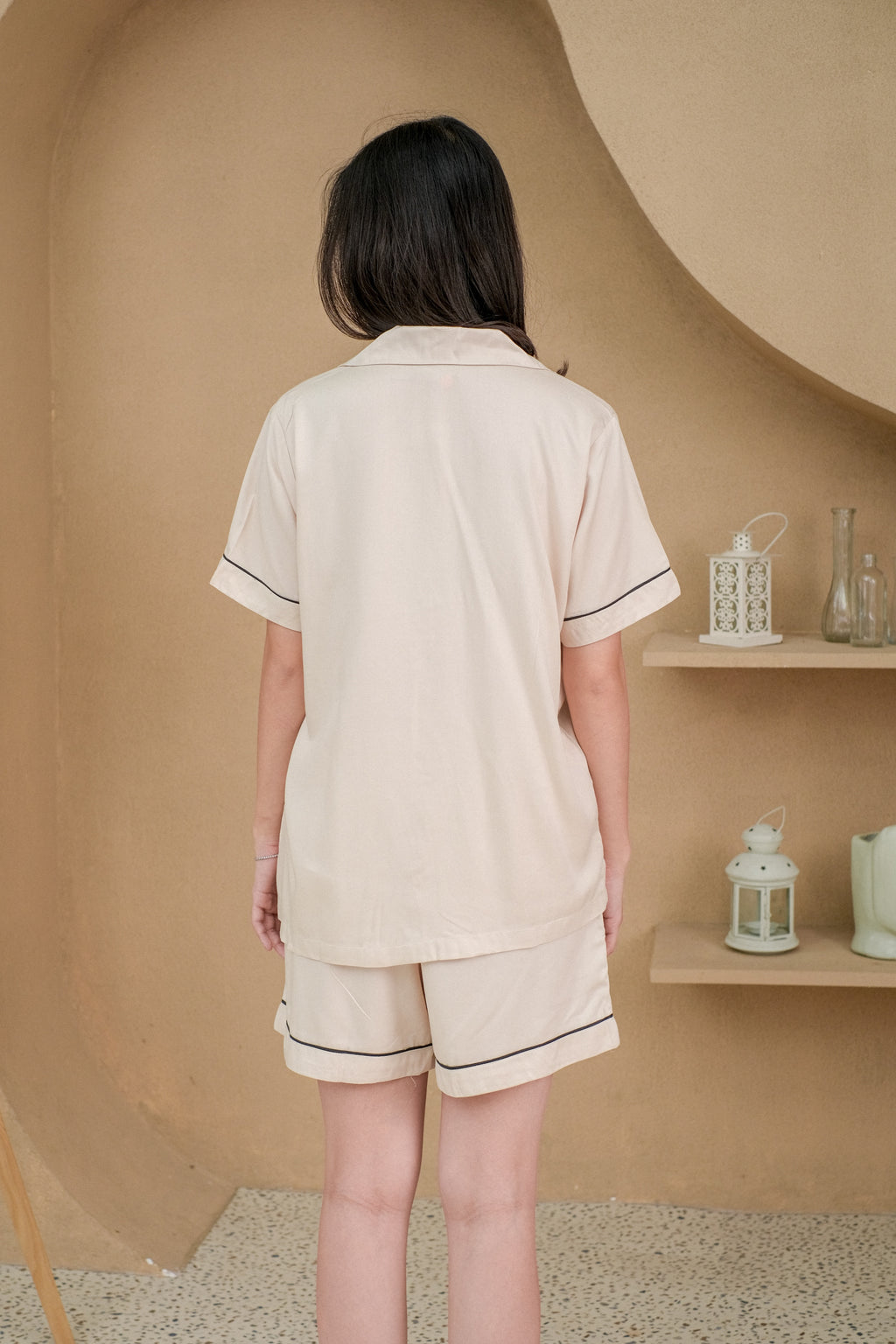 Women Milan Cream Viscose Rayon Short Pajamas Set