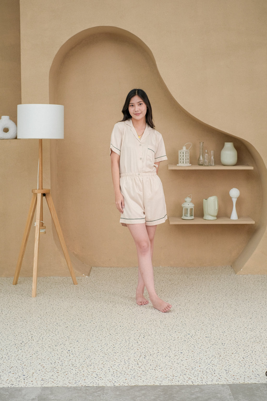 Women Milan Cream Viscose Rayon Short Pajamas Set