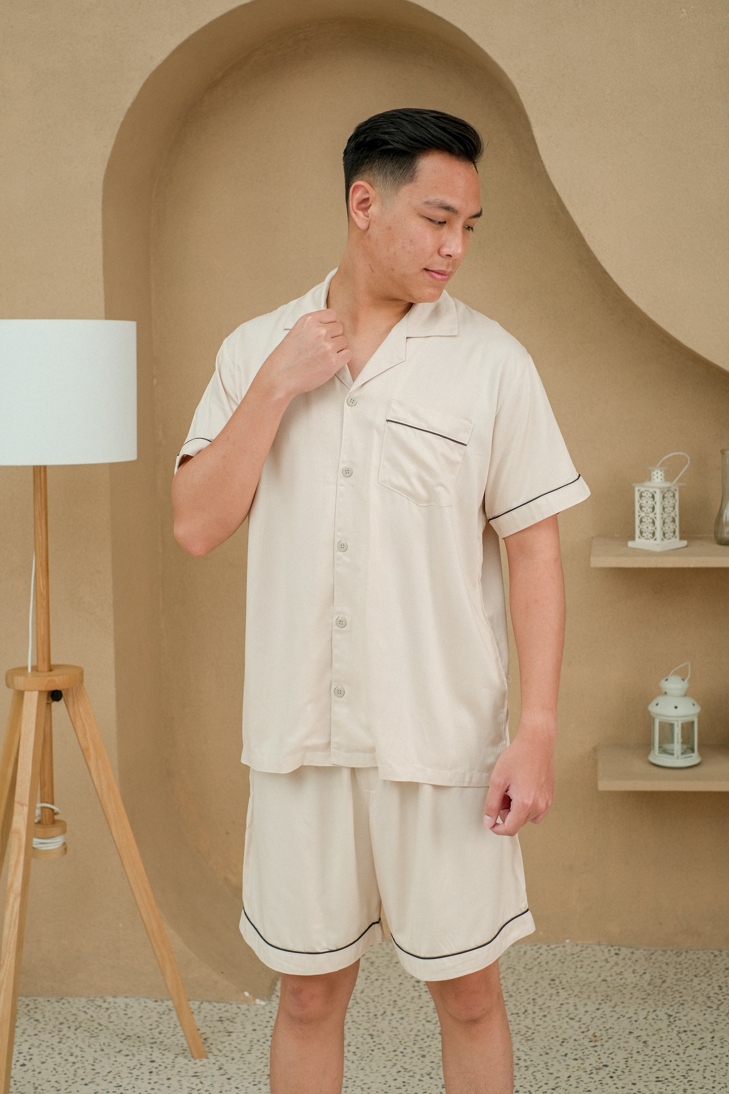 Men Milan Cream Viscose Rayon Short or Long Pajamas Set