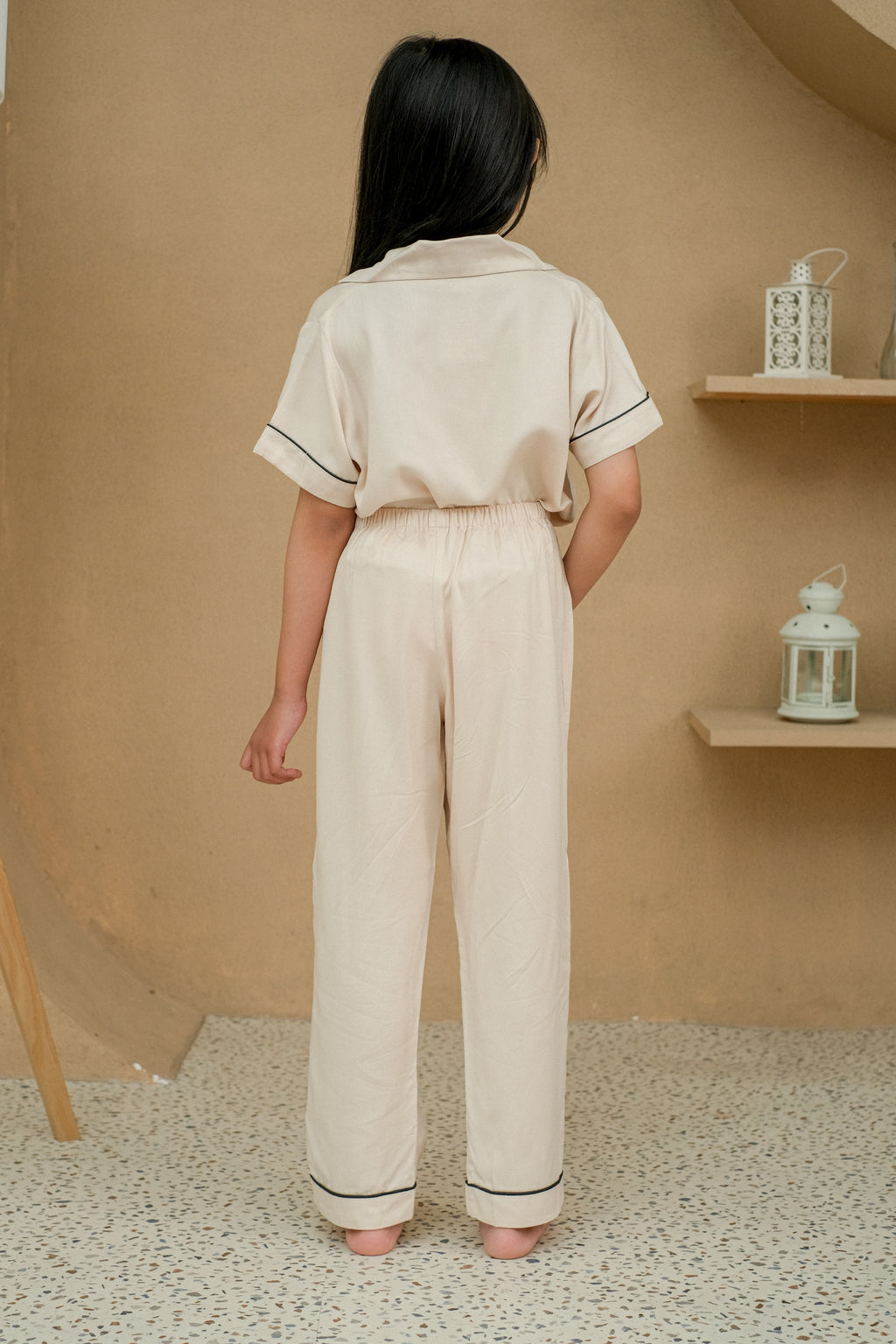 Milan Cream Viscose Rayon Short Sleeves Pajamas Set for Kids