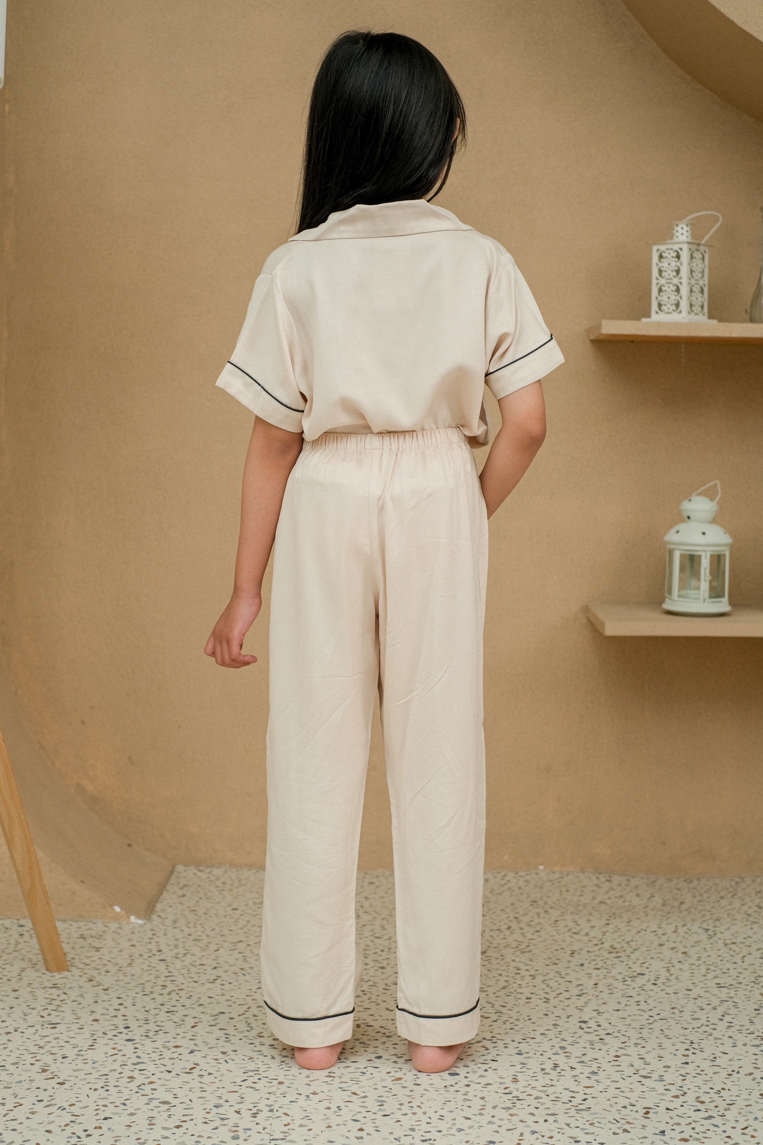 Milan Cream Viscose Rayon Short Sleeves Pajamas Set for Kids