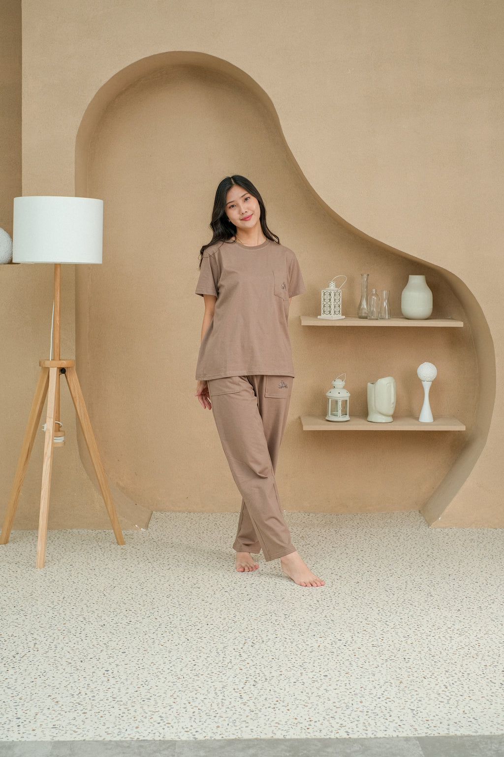 Women Coco Brown Cotton Long Pajamas Set