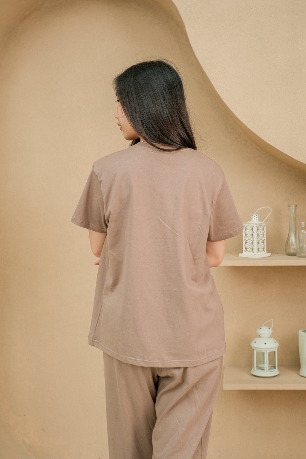 Women Coco Brown Cotton Long Pajamas Set