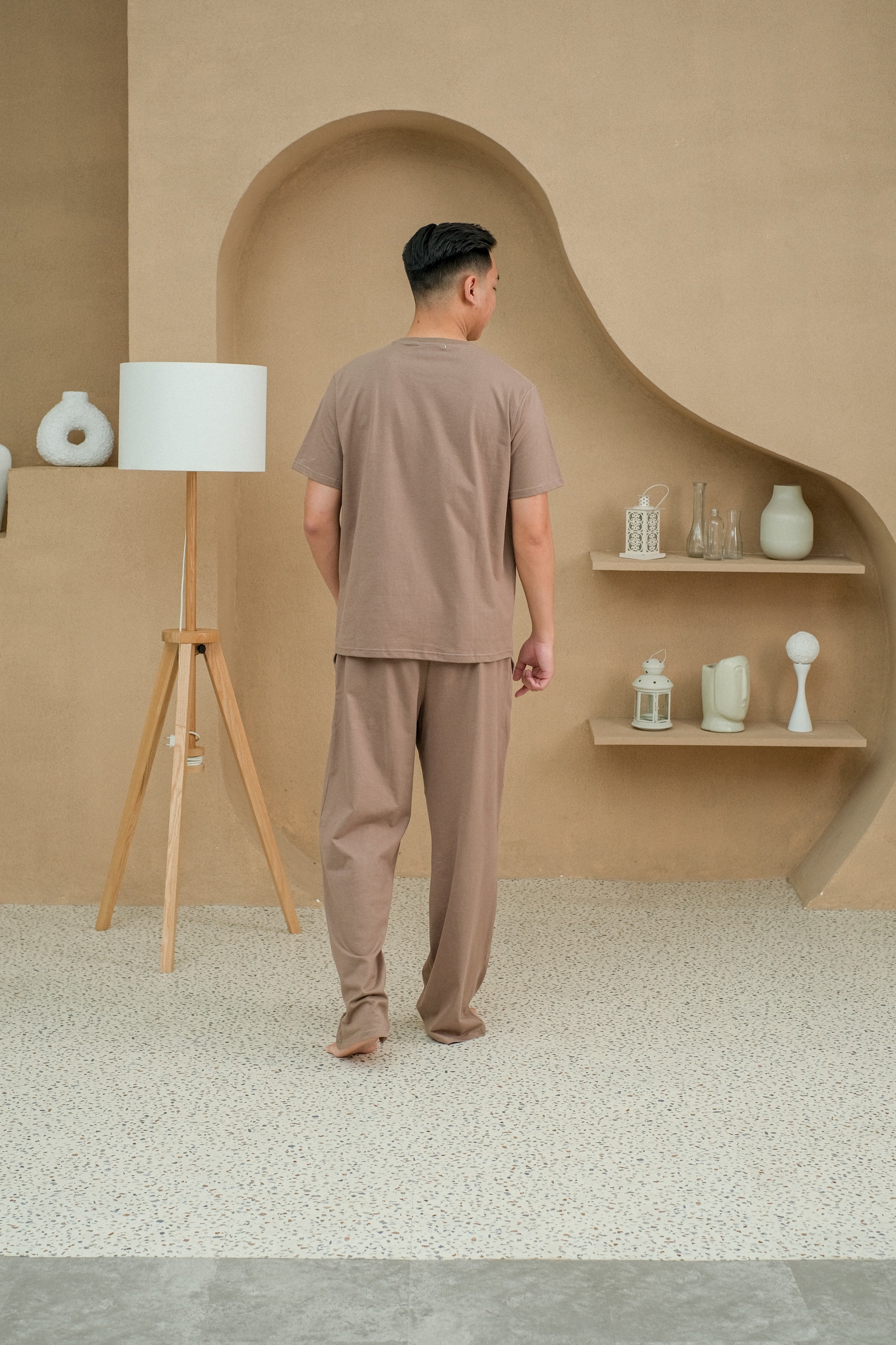 Men Coco Brown Cotton Long Pajamas Set