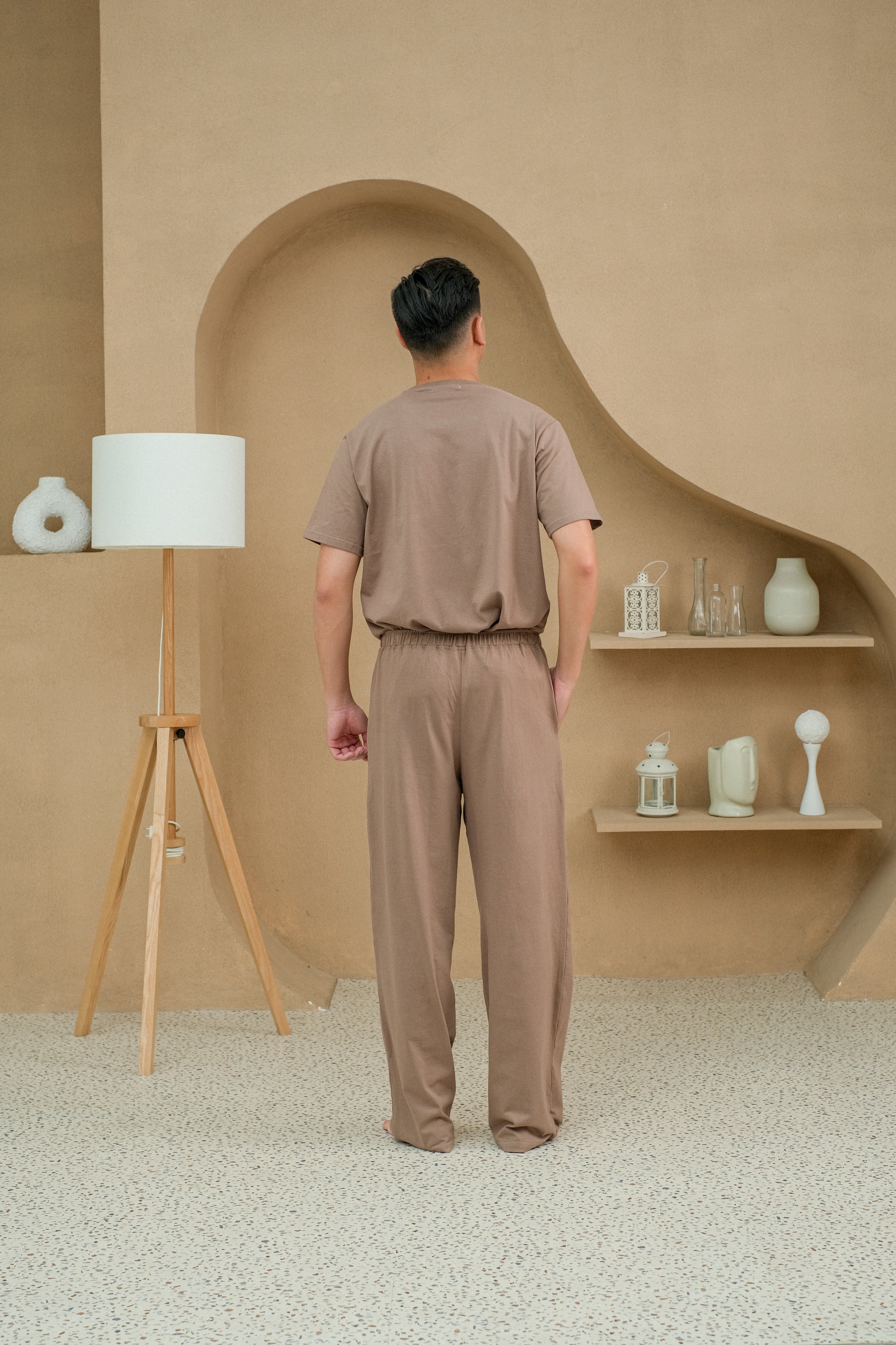 Men Coco Brown Cotton Long Pajamas Set