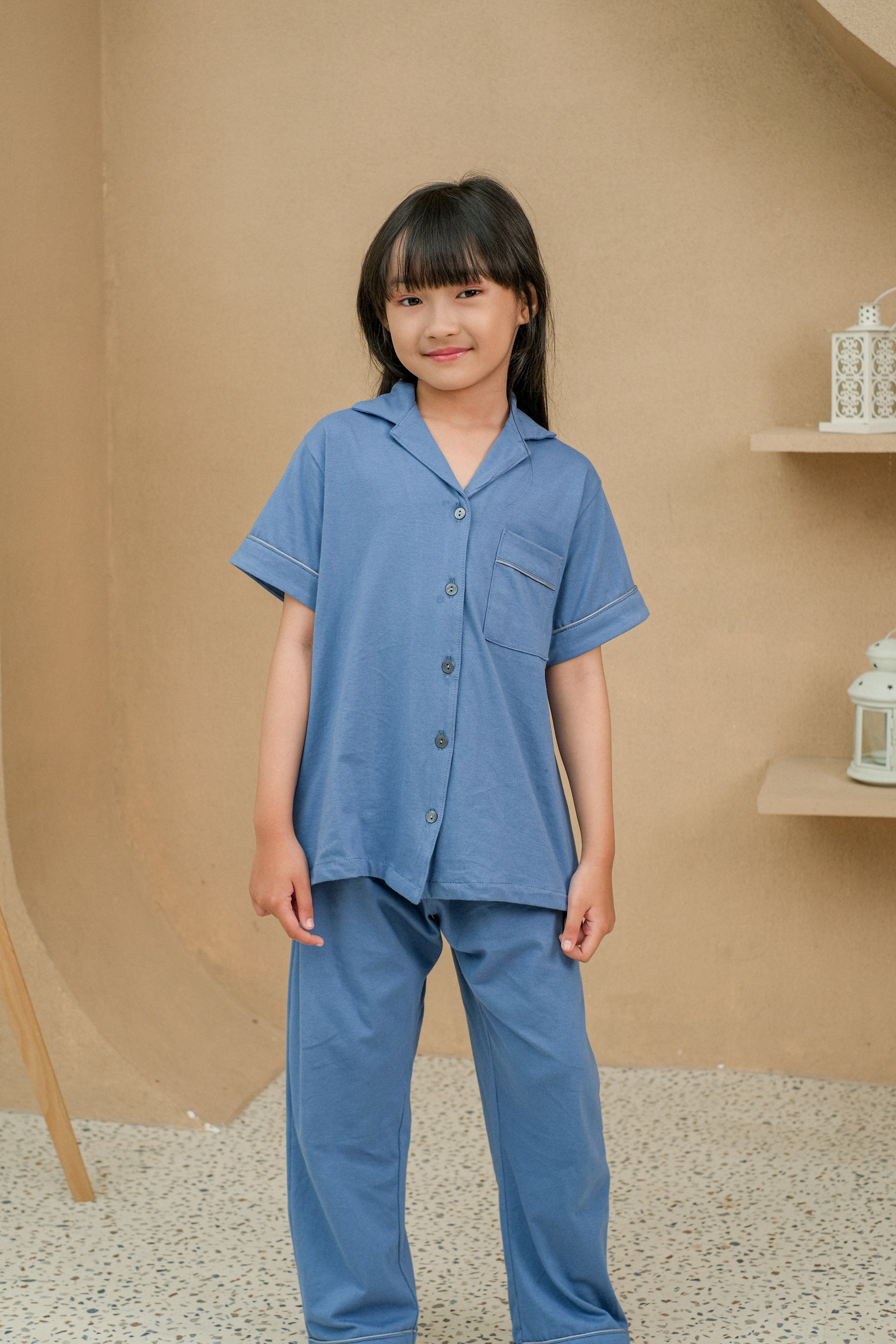 Mason Denim Cotton Short Sleeve Pajamas Set for Kids