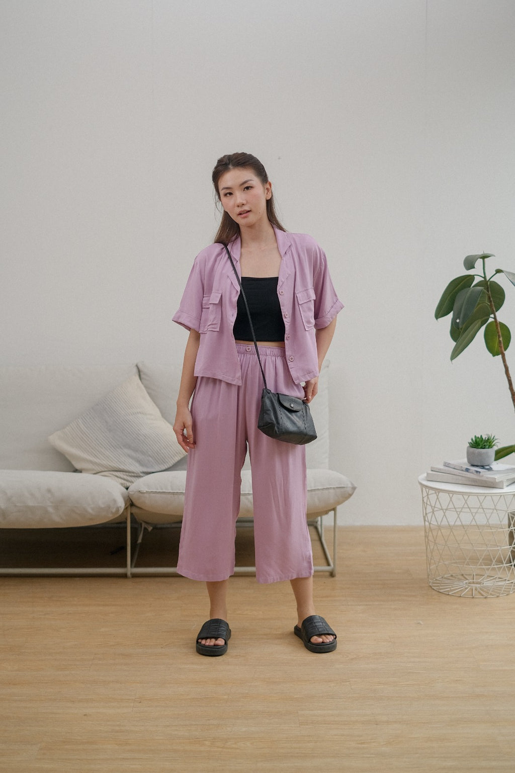 Sandra Fashion Purple Lavender Viscose Rayon Long Pajamas Set