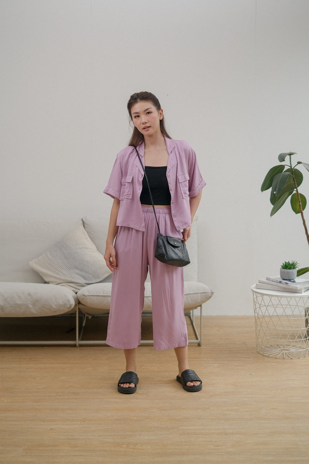 Sandra Fashion Purple Lavender Viscose Rayon Long Pajamas Set