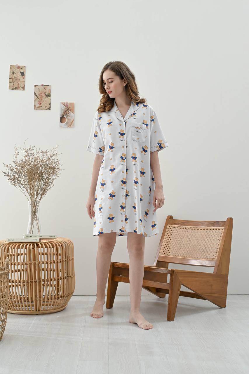 White Bear Cotton House Dress Pajamas